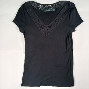 Lauren Ralph Lauren Womens Crochet Pullover Top L Black Witchy Gothic Intimate